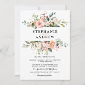 Pastel Pink Blush Rose Botanische Hochzeit mit flo Einladung (Vorderseite)