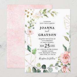 Pastel Pink Blush Rose Botanische Hochzeit mit flo Einladung
