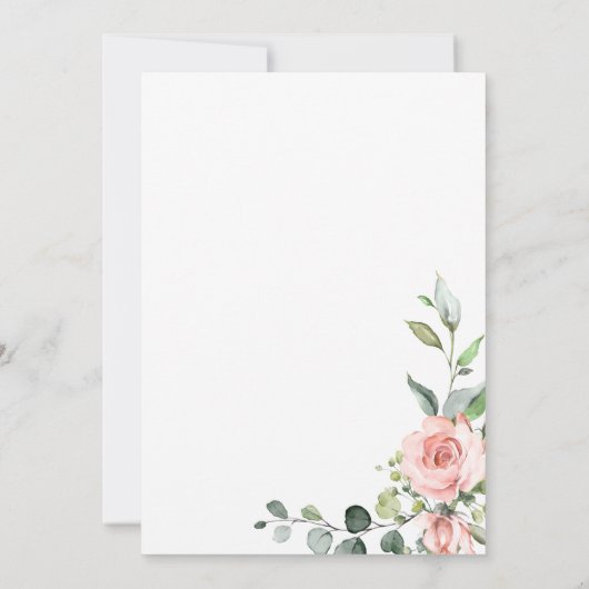 Pastel Pink Blush Rose Botanische Hochzeit mit flo Einladung (Rückseite)