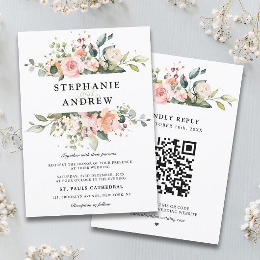 Pastel Pink Blush Rose Botanische Hochzeit mit flo Einladung
