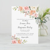 Pastel Pink Blush Rose Botanische Hochzeit mit flo Einladung (Stehend Vorderseite)