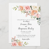 Pastel Pink Blush Rose Botanische Hochzeit mit flo Einladung (Vorne/Hinten)