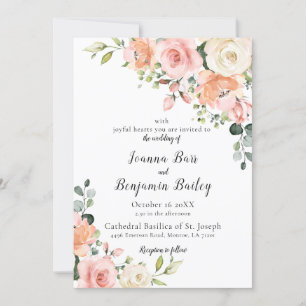 Pastel Pink Blush Rose Botanische Hochzeit mit flo Einladung