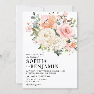 Pastel Pink Blush Rose Botanische Hochzeit mit flo Einladung