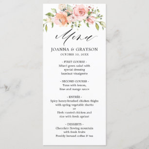 Pastel Pink Blush Rose Botanische Hochzeit mit flo Menükarte
