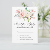 Pastel Pink Blush Rose Botanische Hochzeit mit flo RSVP Karte (Stehend Vorderseite)