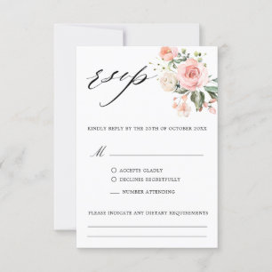 Pastel Pink Blush Rose Botanische Hochzeit mit flo RSVP Karte