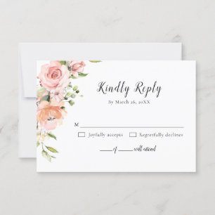 Pastel Pink Blush Rose Botanische Hochzeit mit flo RSVP Karte