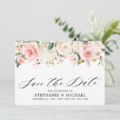 Pastel Pink Blush Rose Botanische Hochzeit mit flo Save The Date (Stehend Vorderseite)