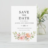 Pastel Pink Blush Rose Botanische Hochzeit mit flo Save The Date (Stehend Vorderseite)