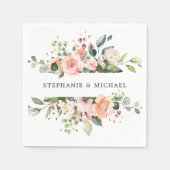 Pastel Pink Blush Rose Botanische Hochzeit mit flo Serviette (Vorderseite)