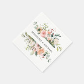 Pastel Pink Blush Rose Botanische Hochzeit mit flo Serviette (Ecke)