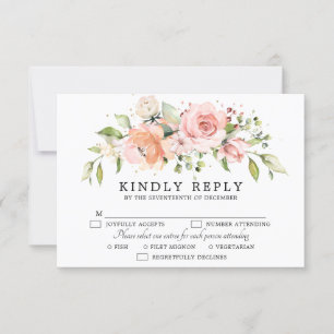 Pastel Pink Blush Rose Botanische Hochzeit RSVP Karte
