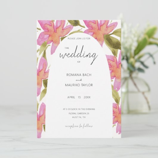 Pastel Pink Boho Blume Einladung (Stehend Vorderseite)