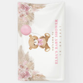 Pastel Pink Boho Pampas Teddy Bear Begrüssungskind Banner (Vertikal)