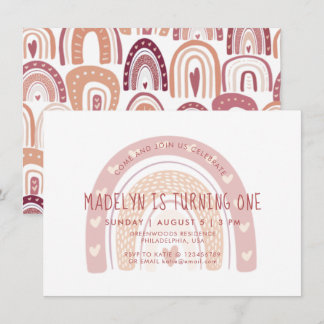 Pastel Pink Boho Rainbow Erster Geburtstag Einladung