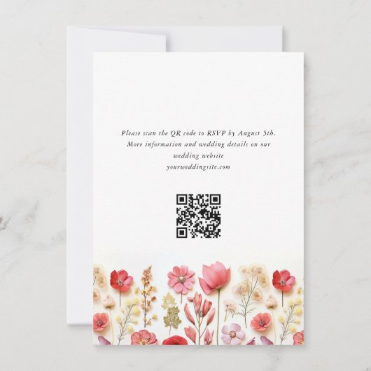 Pastel Pink Boho Wild Blume Hochzeiten QR-Code Save The Date (Rückseite)