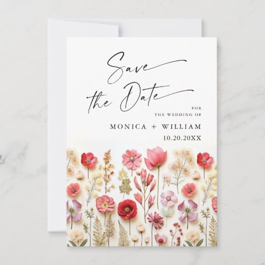 Pastel Pink Boho Wild Blume Hochzeiten QR-Code Save The Date (Vorderseite)