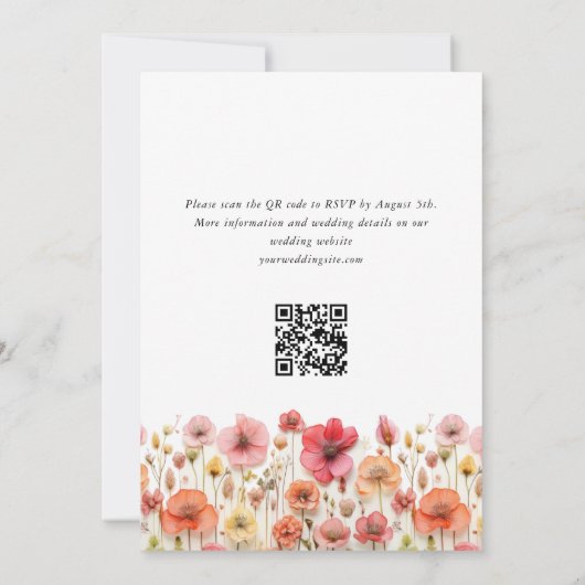 Pastel Pink Boho Wild Blume Hochzeiten QR-Code Save The Date (Rückseite)