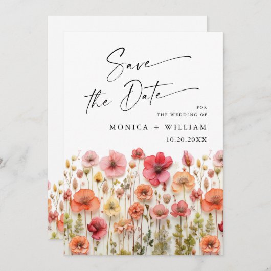 Pastel Pink Boho Wild Blume Hochzeiten QR-Code Save The Date (Vorne/Hinten)