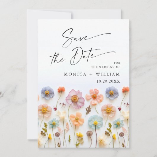 Pastel Pink Boho Wild Blume Hochzeiten QR-Code Save The Date (Vorderseite)