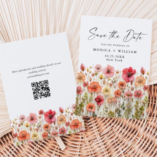 Pastel Pink Boho Wild Blume Hochzeiten QR-Code Save The Date