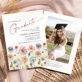 Pastel Pink Boho Wildblume Graduation Party Foto Einladung