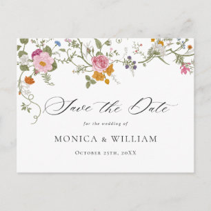 Pastel Pink Boho Wildblume Save the Date Postkarte