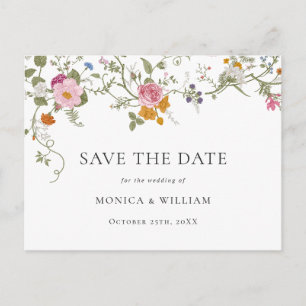 Pastel Pink Boho Wildblume Save the Date Postkarte