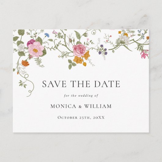 Pastel Pink Boho Wildblume Save the Date Postkarte (Vorderseite)