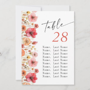 Pastel Pink Boho Wildblume Wedding Tischnummer