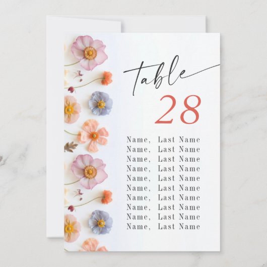 Pastel Pink Boho Wildblume Wedding Tischnummer (Rückseite)