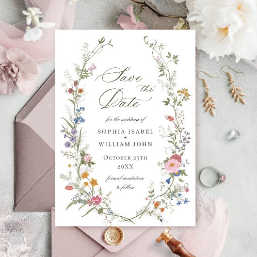 Pastel Pink Boho Wildblumen Blumenzehen Save The Date
