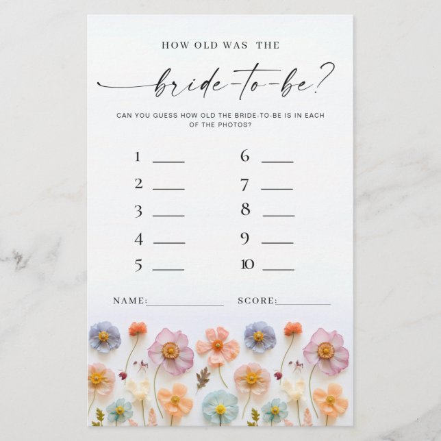 Pastel Pink Boho Wildblumen Brautparty Game (Vorderseite)