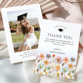 Pastel Pink Boho Wildblumen FOTO Abschluss Dankeskarte