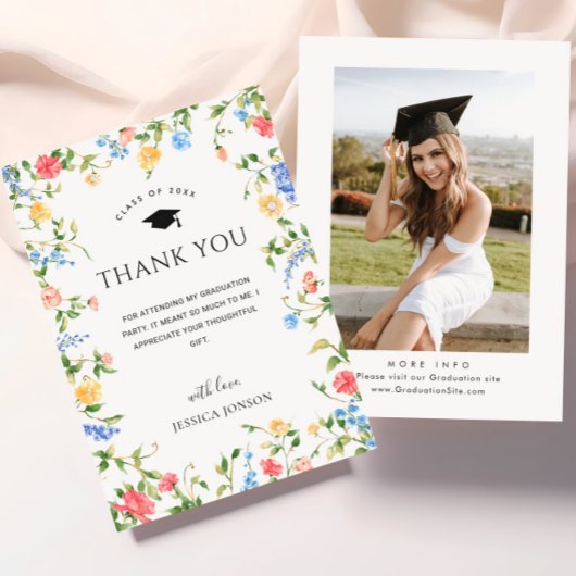 Pastel Pink Boho Wildblumen FOTO Abschluss Dankeskarte