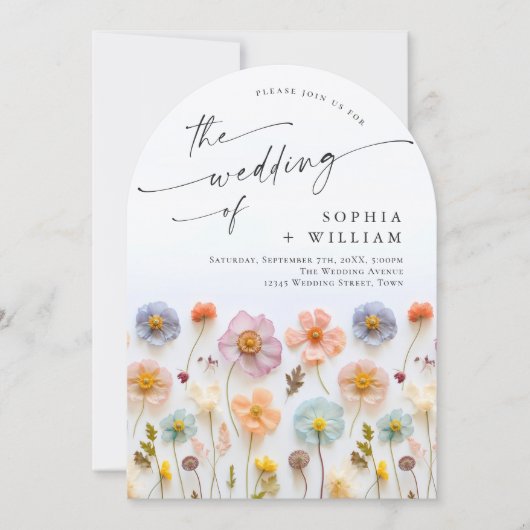 Pastel Pink Boho Wildblumen Hochzeit Einladung (Vorderseite)