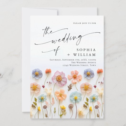 Pastel Pink Boho Wildblumen Hochzeitdetails Einladung (Vorderseite)