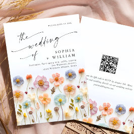 Pastel Pink Boho Wildblumen Hochzeiten QR-Code Einladung