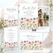 Pastel Pink Boho Wildblumen Hochzeiten QR-Code Einladung