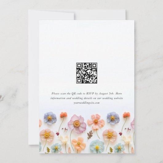 Pastel Pink Boho Wildblumen Hochzeiten QR-Code Einladung (Rückseite)