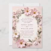 Pastel Pink Boho Wildblumen Hochzeiten QR-Code-Fot Einladung (Vorderseite)