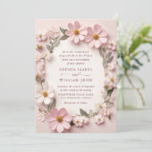Pastel Pink Boho Wildblumen Hochzeiten QR-Code-Fot Einladung (Stehend Vorderseite)