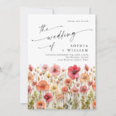 Pastel Pink Boho Wildblumen Hochzeiten QR-Code-Fot Einladung (Vorderseite)