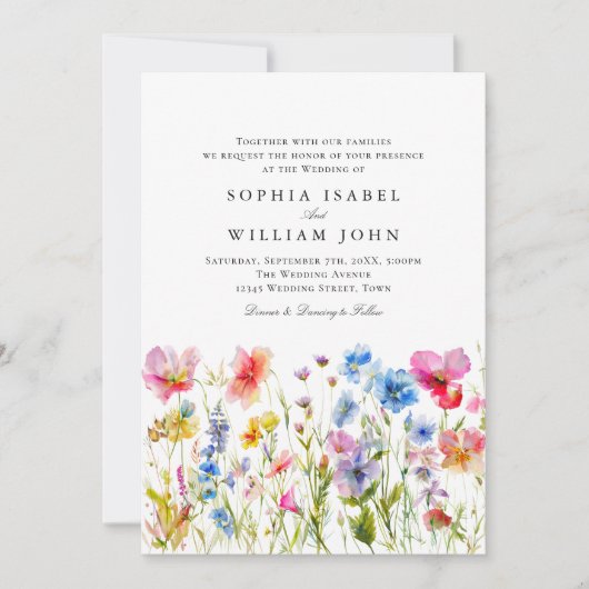 Pastel Pink Boho Wildblumen Hochzeiten QR-Code-Fot Einladung (Vorderseite)