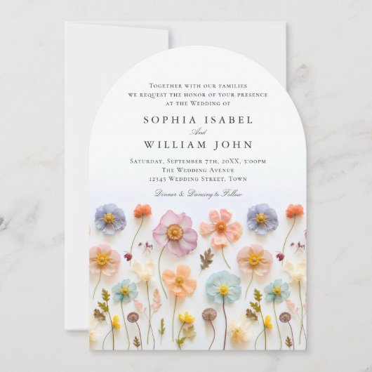 Pastel Pink Boho Wildblumen Hochzeiten QR-Code-Fot Einladung (Vorderseite)