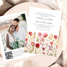Pastel Pink Boho Wildblumen Hochzeiten QR-Code-Fot