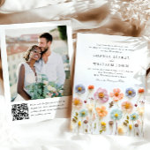 Pastel Pink Boho Wildblumen Hochzeiten QR-Code-Fot Einladung