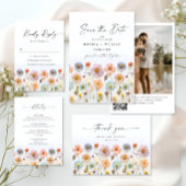 Pastel Pink Boho Wildblumen Hochzeiten QR-Code-Fot Einladung