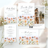 Pastel Pink Boho Wildblumen Hochzeiten QR-Code-Fot Einladung